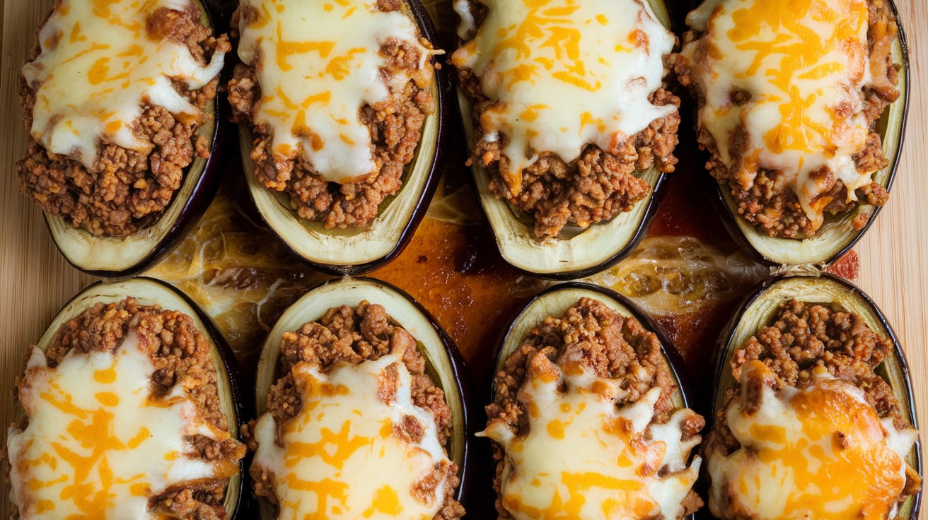 Prepara unas berenjenas rellenas de carne gratinadas al horno. 🍆🥩 ¡Una receta fácil y deliciosa que te encantará!